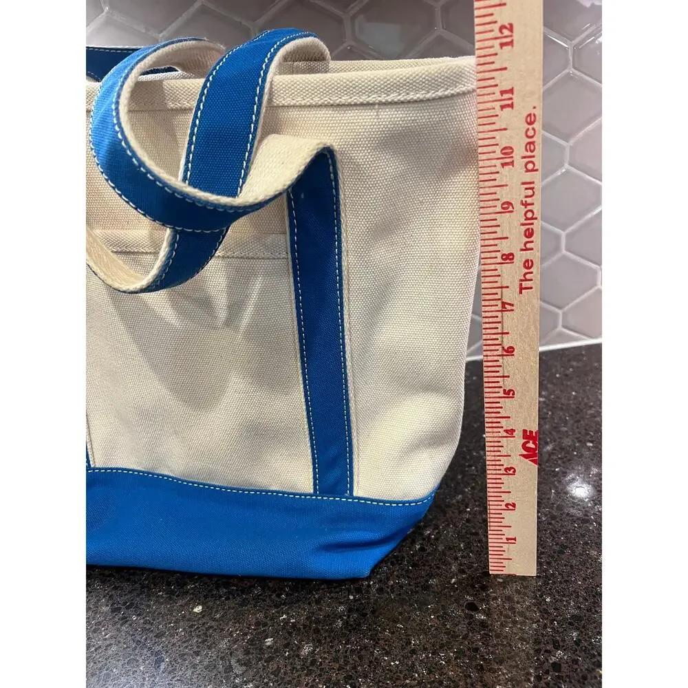 Land’s End Canvas Classic Bag Tote Cream Blue Beach School Diaper Grocery Travel